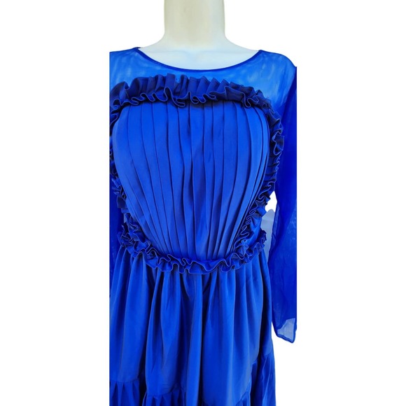 Royal Blue Shirring Trim Detail Prom Evening Ball Gown S - Picture 6 of 7